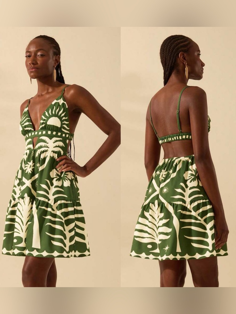 Nwot Boutique Green and White floral backless Sundress  Spaghetti Strap Sz M